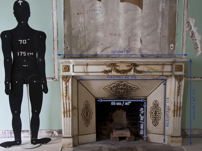 Very beautiful antique Louis XVI style fireplace made out of Panazeau marble with gilded bronze ornaments-17