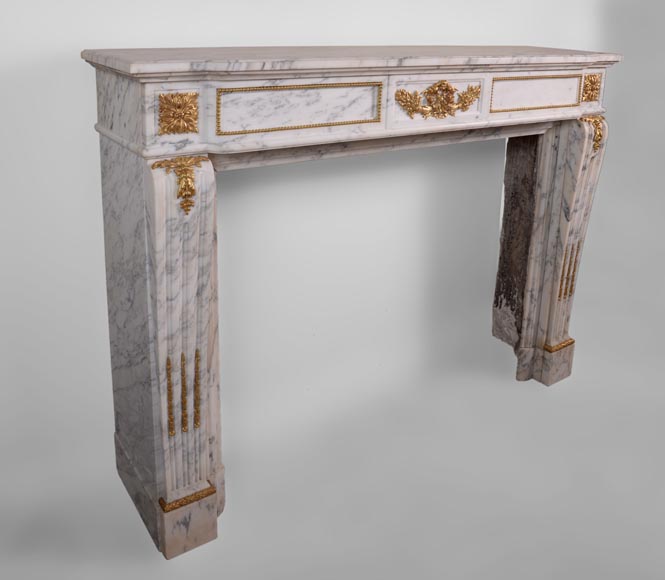 Beautiful antique Louis XVI style fireplace made out of Grey Paonazzo with gilded bronze ornaments-2