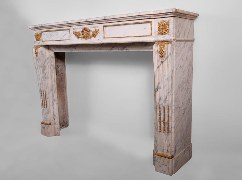 Beautiful antique Louis XVI style fireplace made out of Grey Paonazzo with gilded bronze ornaments-7