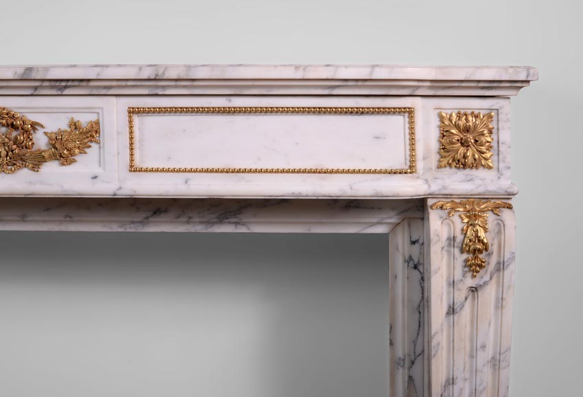 Beautiful antique Louis XVI style fireplace made out of Grey Paonazzo with gilded bronze ornaments-8