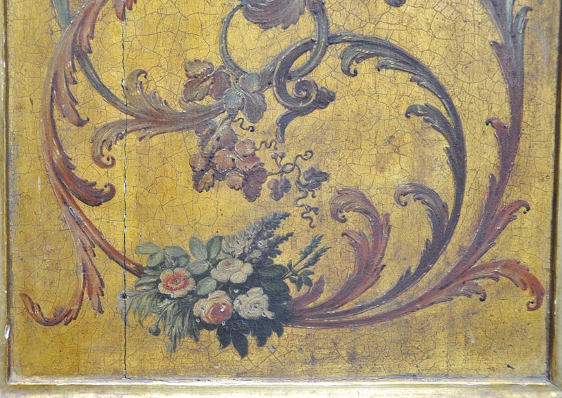 Double door with frame with putti and flowers decor on gold painting background-4
