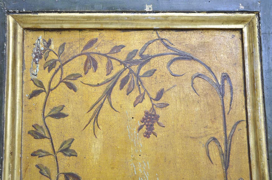 Double door with frame with putti and flowers decor on gold painting background-5