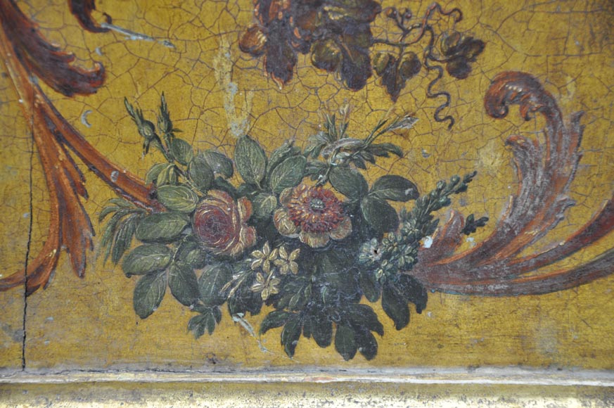 Double door with frame with putti and flowers decor on gold painting background-6