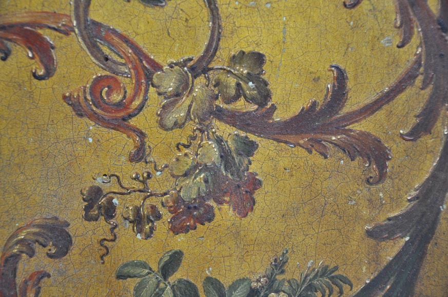 Double door with frame with putti and flowers decor on gold painting background-9