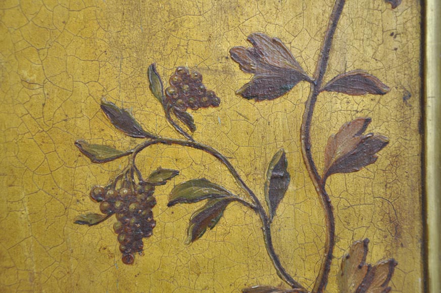 Double door with frame with putti and flowers decor on gold painting background-10