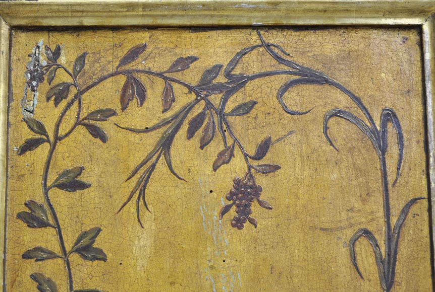 Double door with frame with putti and flowers decor on gold painting background-13
