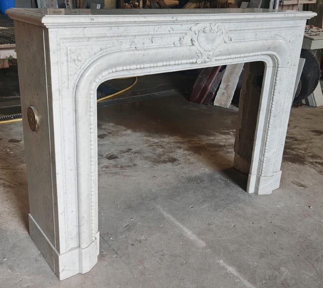 Louis XIV-style fireplace in Carrara marble, featuring a beaded molding Louis XIV-style fireplace in Carrara marble, featuring a beaded molding-4