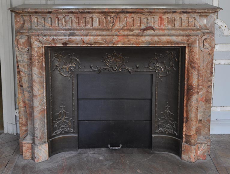 Beautiful antique Louis XIV style fireplace with acroterion in Sarrancolin Fantastico marble-0