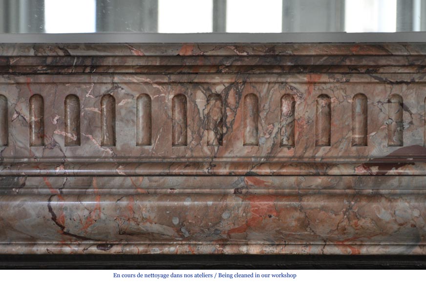 Beautiful antique Louis XIV style fireplace with acroterion in Sarrancolin Fantastico marble-1