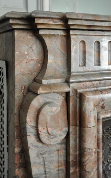 Beautiful antique Louis XIV style fireplace with acroterion in Sarrancolin Fantastico marble-3