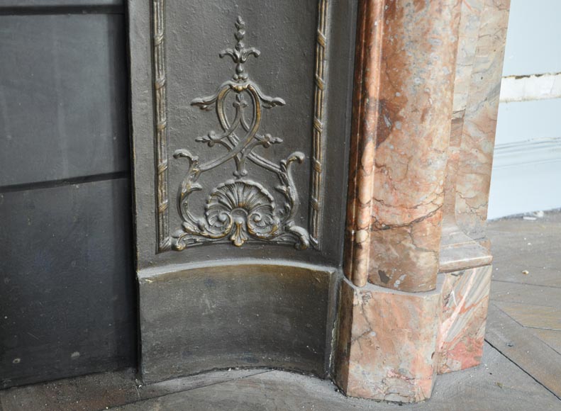 Beautiful antique Louis XIV style fireplace with acroterion in Sarrancolin Fantastico marble-8