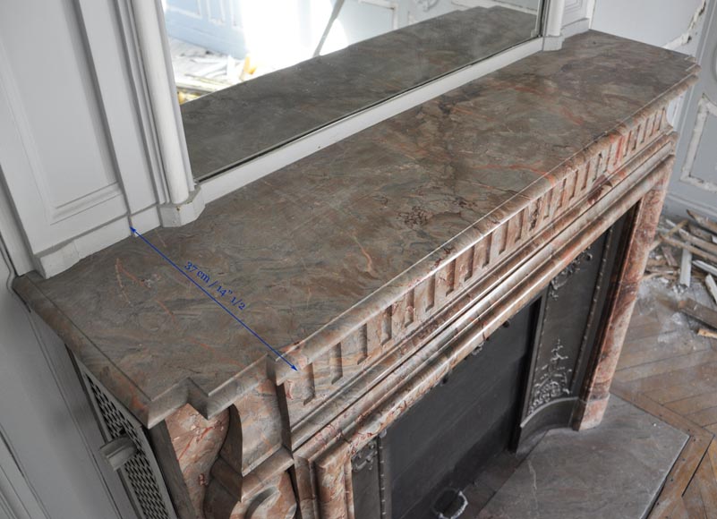 Beautiful antique Louis XIV style fireplace with acroterion in Sarrancolin Fantastico marble-10