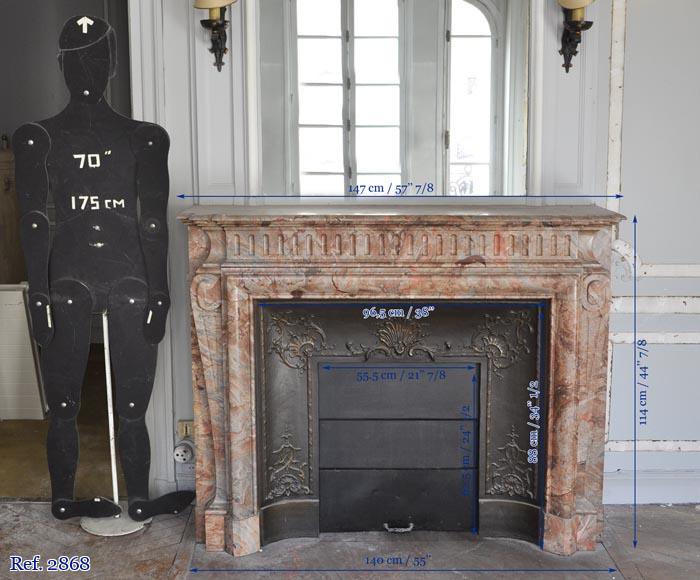 Beautiful antique Louis XIV style fireplace with acroterion in Sarrancolin Fantastico marble-11