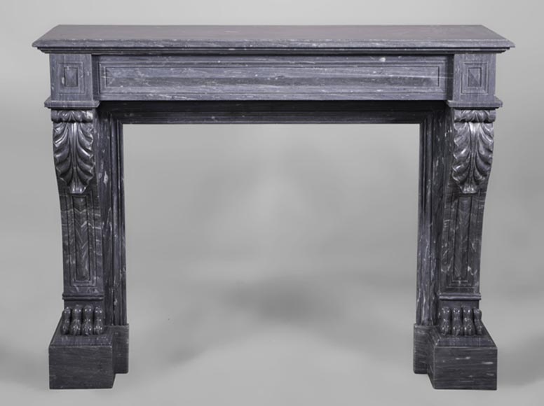 Antique Napoleon III style fireplace with lion's paws in Blue Turquin marble-0