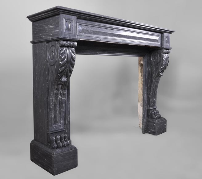 Antique Napoleon III style fireplace with lion's paws in Blue Turquin marble-2