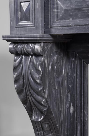 Antique Napoleon III style fireplace with lion's paws in Blue Turquin marble-4