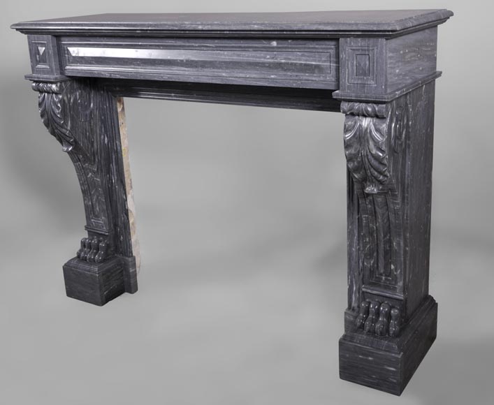 Antique Napoleon III style fireplace with lion's paws in Blue Turquin marble-6