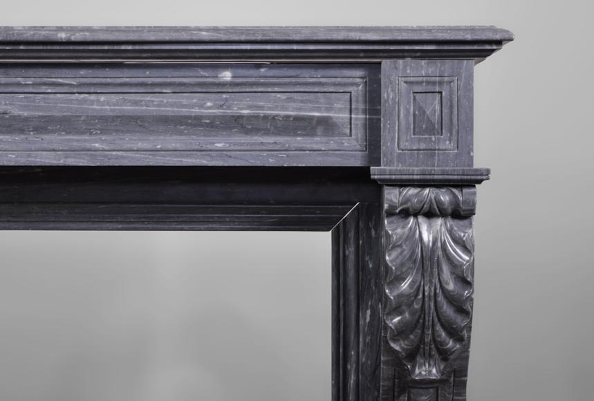 Antique Napoleon III style fireplace with lion's paws in Blue Turquin marble-7