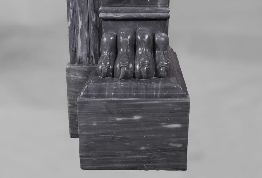 Antique Napoleon III style fireplace with lion's paws in Blue Turquin marble-9