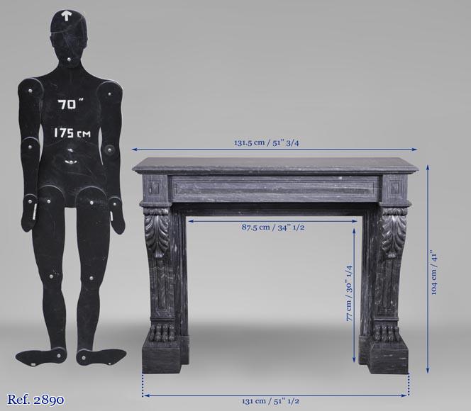 Antique Napoleon III style fireplace with lion's paws in Blue Turquin marble-11