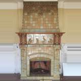 Beautiful antique Art Nouveau fireplace by Charles Gréber with workers' decorative frieze