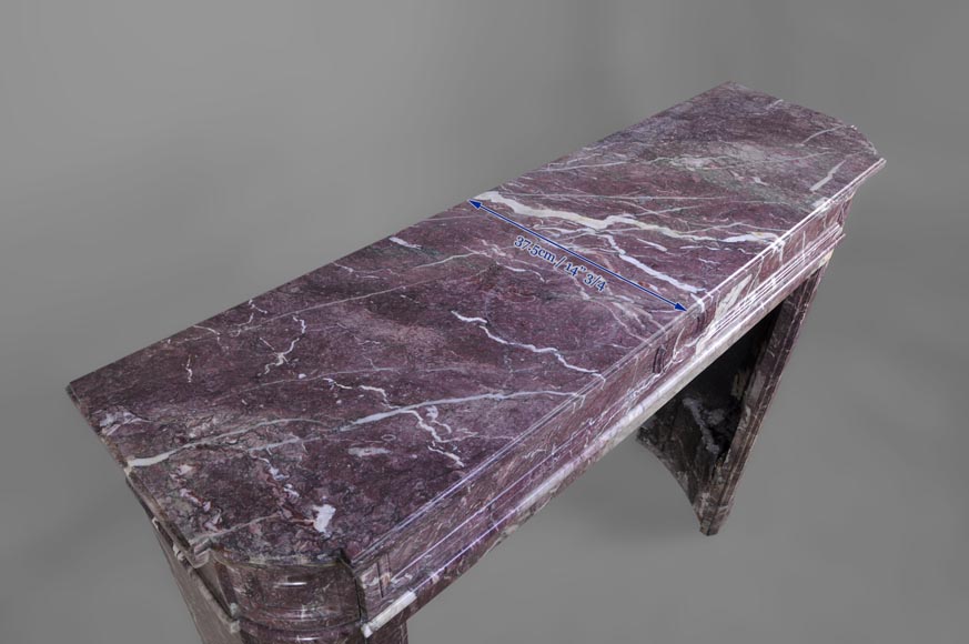 Beautiful antique Louis XVI style fireplace with round corners in violet Villefranche marble -8