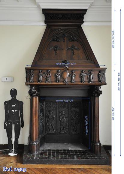 Monumental Antique Neo Gothic Style Fireplace With Hood Made Out