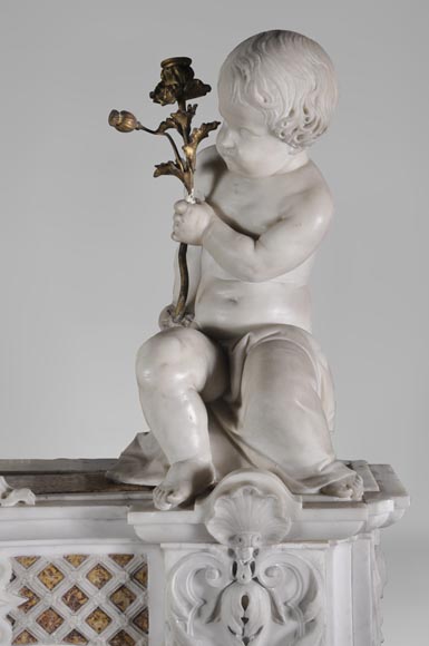 Exceptional antique late 18th century Statuary and Brocatelle marbles fireplace with putti-12
