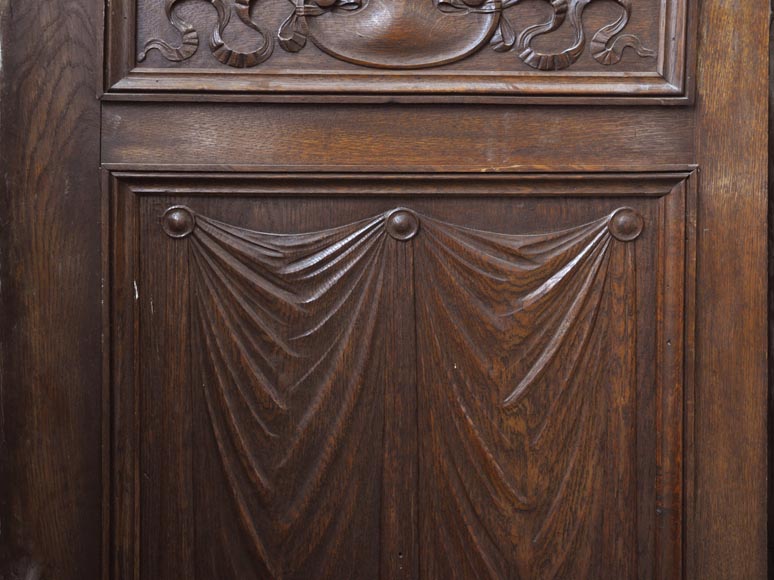 Oak wood paneled room with satyres heads and drapery patterns, 19th century-9