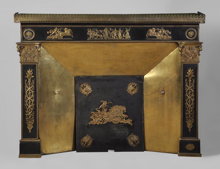 Antique Empire style fireplace with gilt bronze ornaments : 