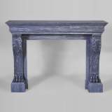 Beautiful antique Restoration style fireplace with lion's paws in Blue Turquin marble