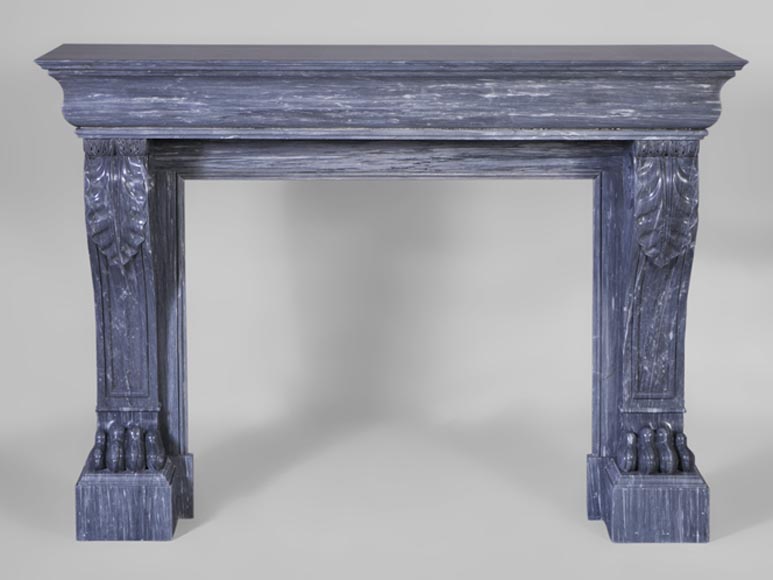Beautiful antique Restoration style fireplace with lion's paws in Blue Turquin marble-0