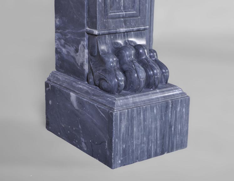 Beautiful antique Restoration style fireplace with lion's paws in Blue Turquin marble-4