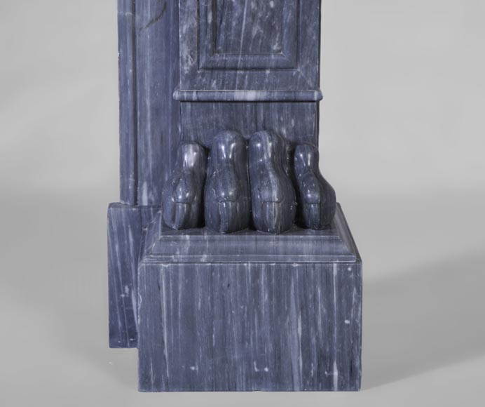Beautiful antique Restoration style fireplace with lion's paws in Blue Turquin marble-7