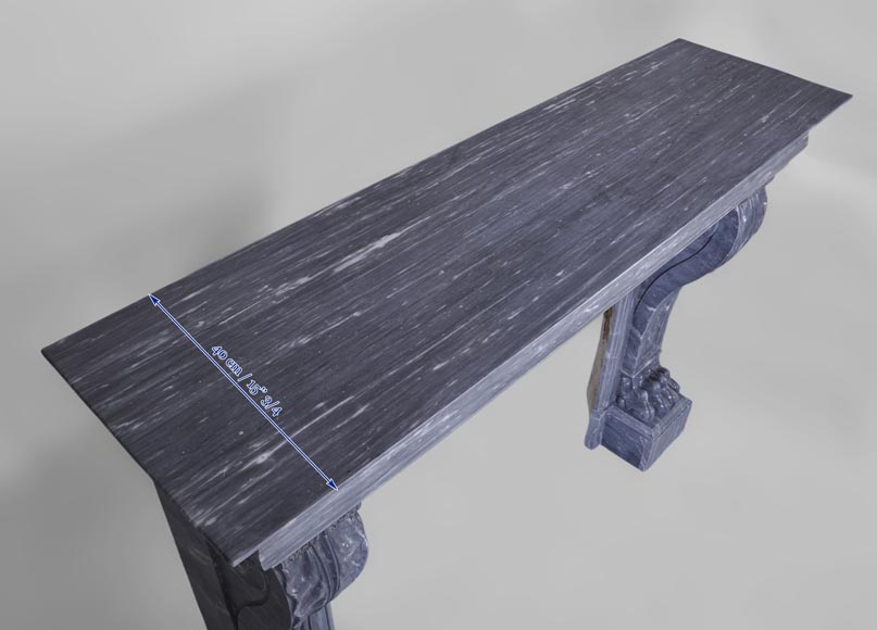 Beautiful antique Restoration style fireplace with lion's paws in Blue Turquin marble-8