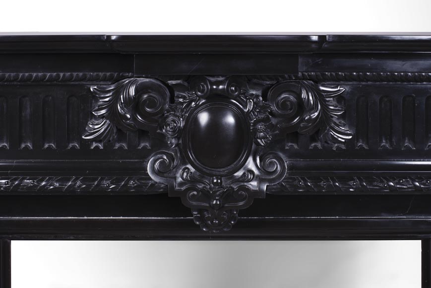 Rare Napoleon III style antique fireplace in Belgium Black marble, richly decorated-1