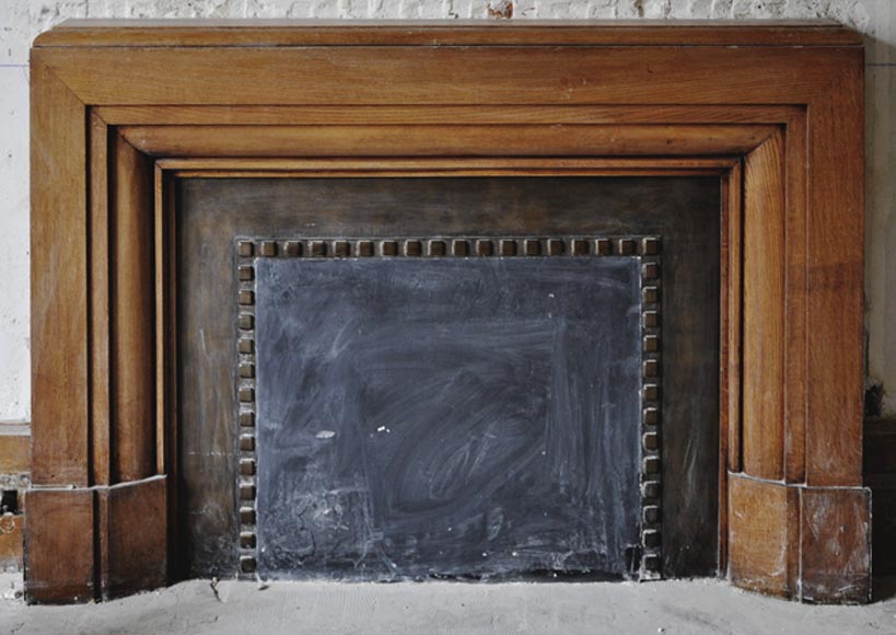 Beautiful Antique Oak Wood Fireplace From The 1940 S With Its Original Brass Insert Wood