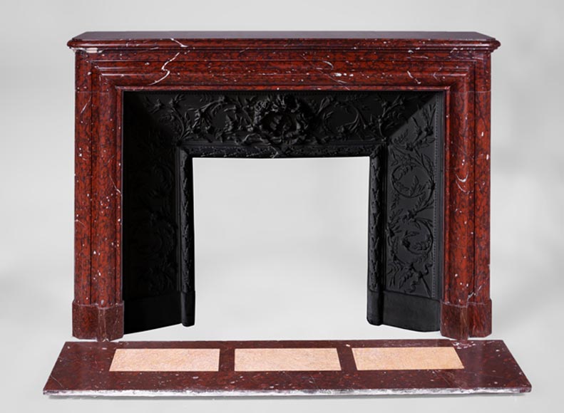 Antique Louis XIV style fireplace in Red Griotte marble with its cast iron insert-0