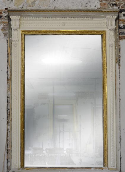 Large Louis XVI style fireplace in white Carrara marble with its cast iron insert and its overmantel mirror-11