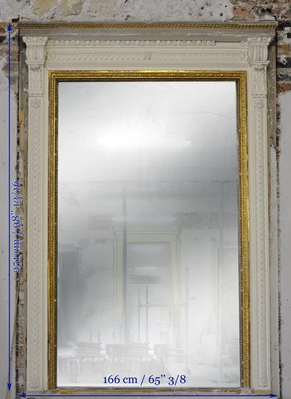 Large Louis XVI style fireplace in white Carrara marble with its cast iron insert and its overmantel mirror-19