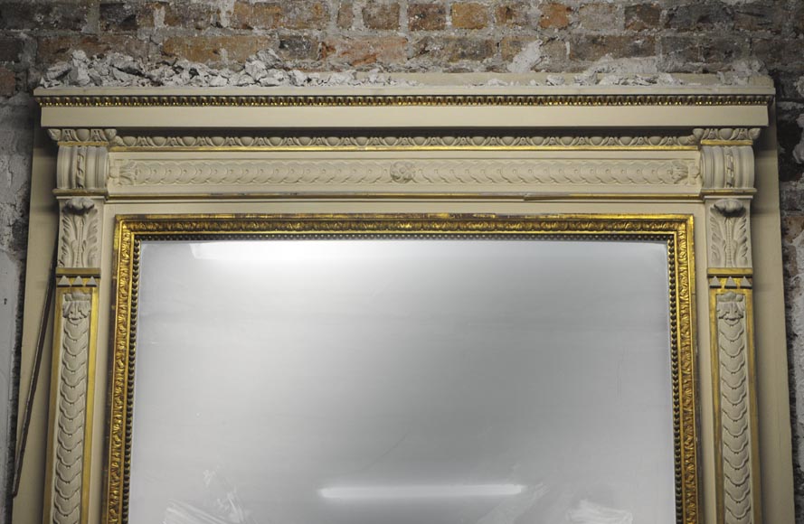 Large Louis XVI style fireplace in white Carrara marble with its cast iron insert and its overmantel mirror-11