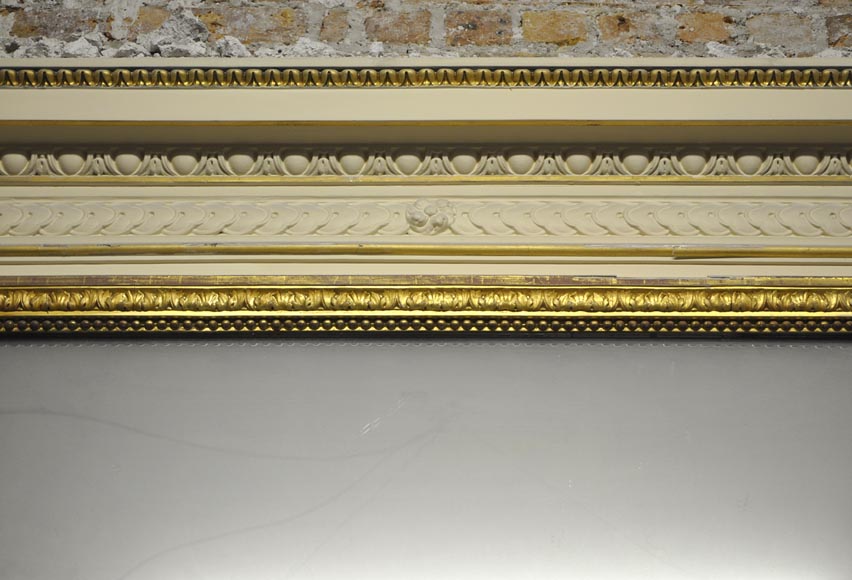 Large Louis XVI style fireplace in white Carrara marble with its cast iron insert and its overmantel mirror-12