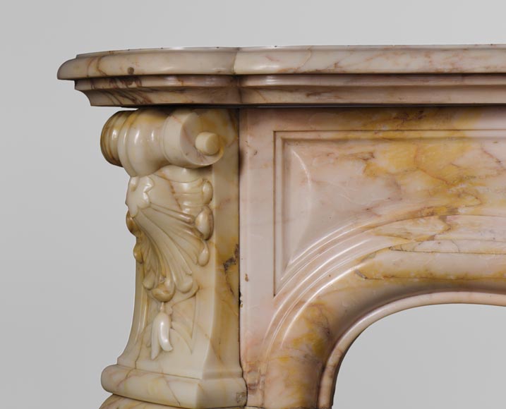 Antique three shells Louis XV style fireplace in Breccia Nuvolata marble-4