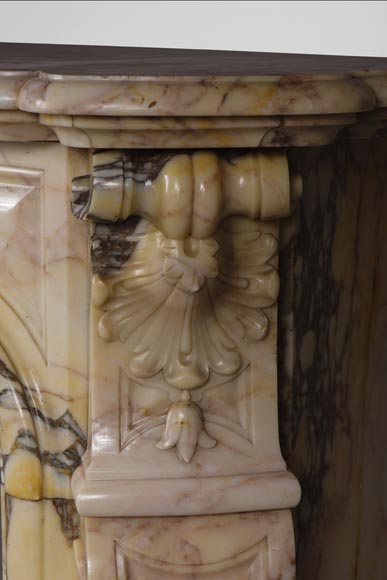 Antique three shells Louis XV style fireplace in Breccia Nuvolata marble-9