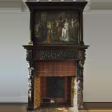 Important antique carved walnut fireplace with painting from the 17th century after Giovanni Andrea CASELLA