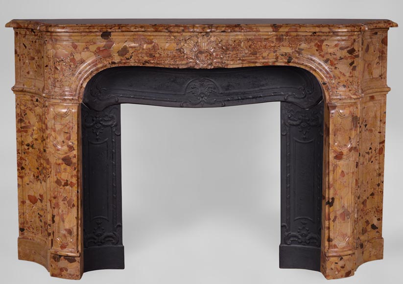 Rare antique Regence period fireplace in Aleppo Breccia marble with its original cast iron insert-0