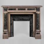 Antique Napoleon III style fireplace with columns in Sea Green marble