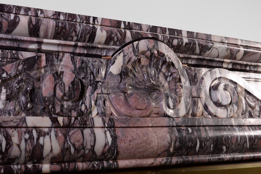 Large antique Napoleon III style fireplace in Violet Breccia marble with large shell-2