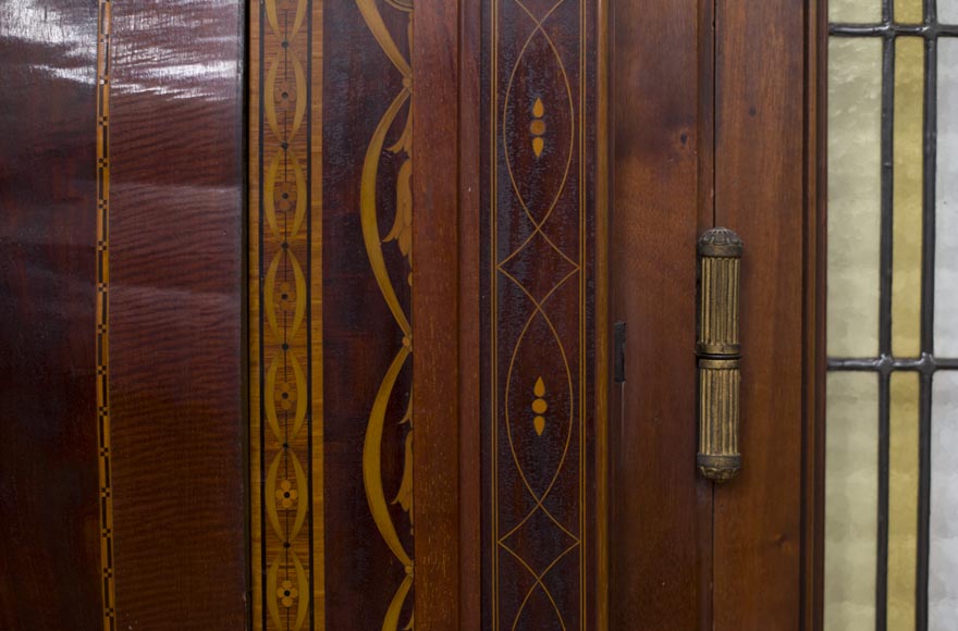 Exceptional antique Regency style complete paneled room in mahogany marquetry with fireplace, France 19th century-21