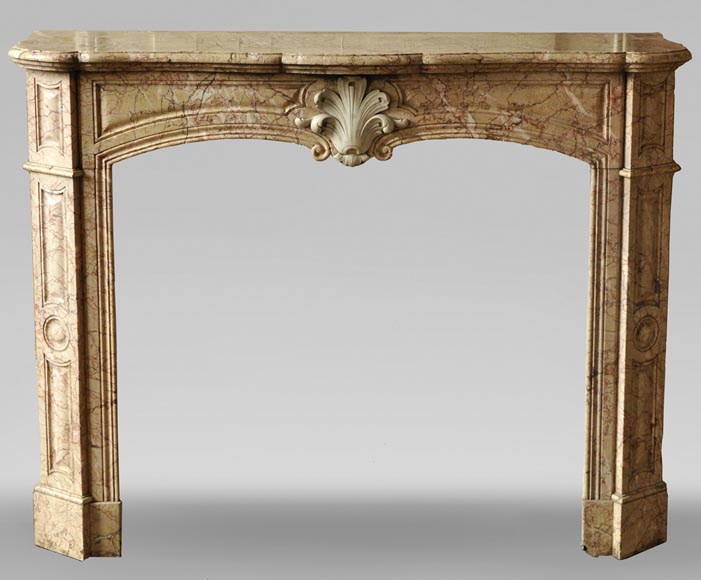 Antique Louis XV style fireplace in Breccia Nuvolata marble with its Carrara marble shell-0